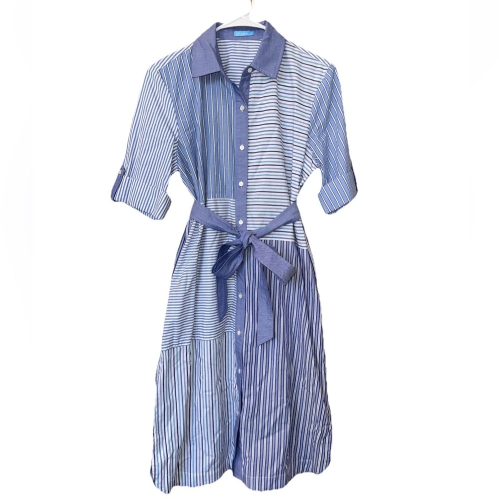 J. McLaughlin Miranda Multi Striped Shirt Dress Size Med 100% Cotton MSRP $228 - Picture 3 of 12